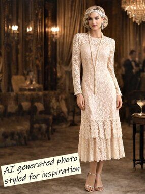 Ursula Switzerland Lace Dress 10 Drop Waist 1920s Gatsby Romantic Sheer Sleeve